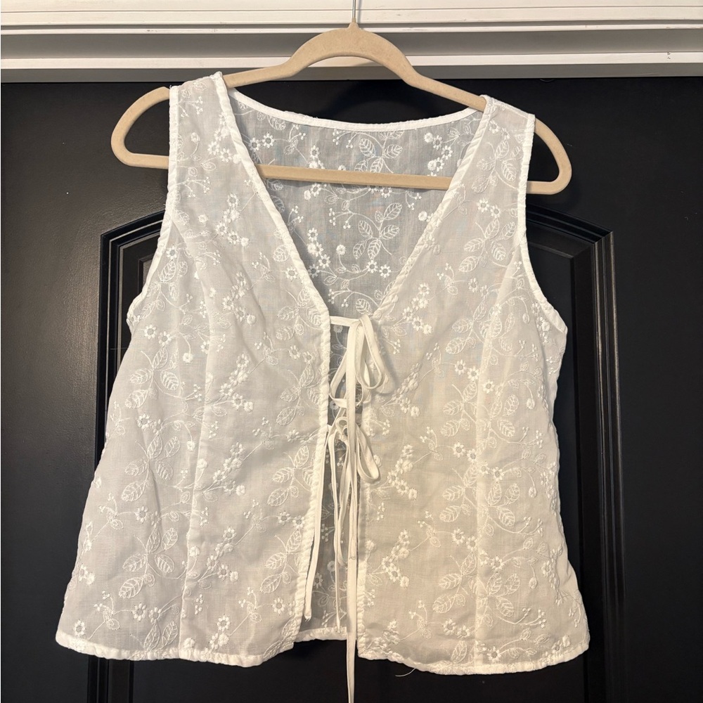 SHEIN White Embroidered Tie-Front Tank Top
